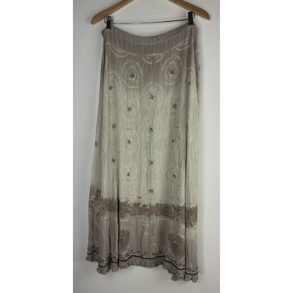 Jane Seymour Silk Skirt Size 12 MS Gypsy Boho Ethereal Beaded Sequin Maxi Ombre - Picture 15 of 15